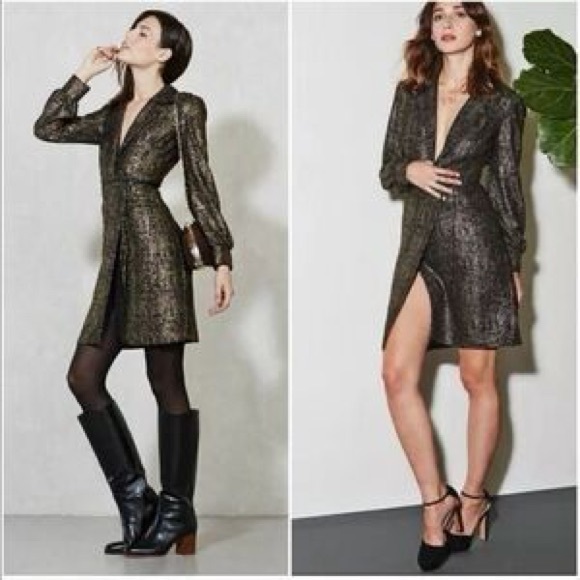 Reformation Gold & Black Wrap Mini Dress - Picture 3 of 8